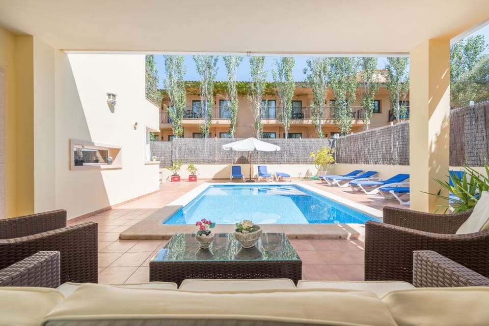 Property building, Living room, Swimming pool