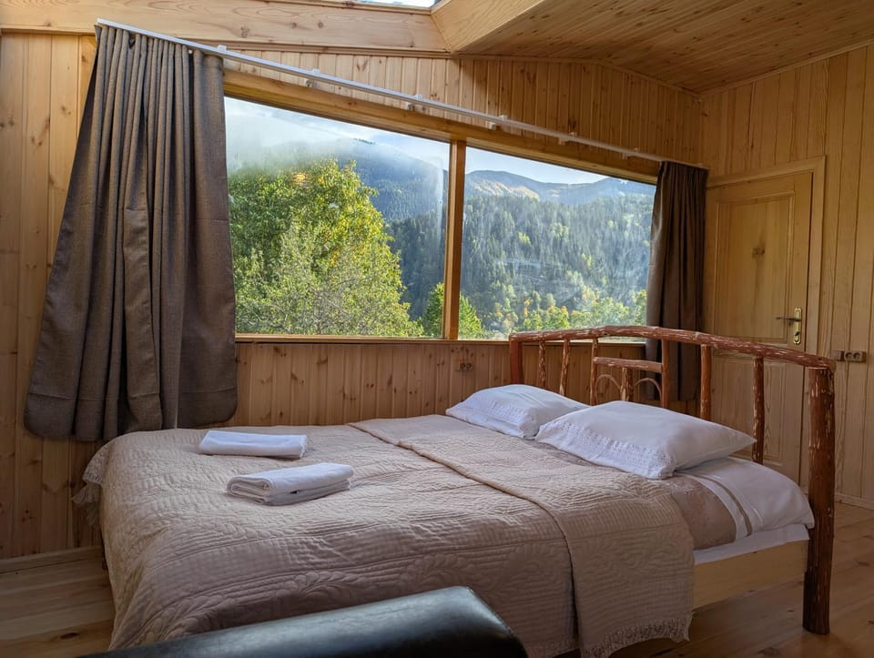 Bed, Natural landscape, Bedroom, Mountain view