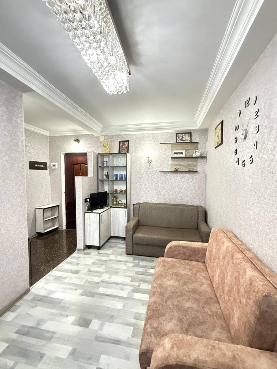 Kitchen or kitchenette, Living room, Seating area