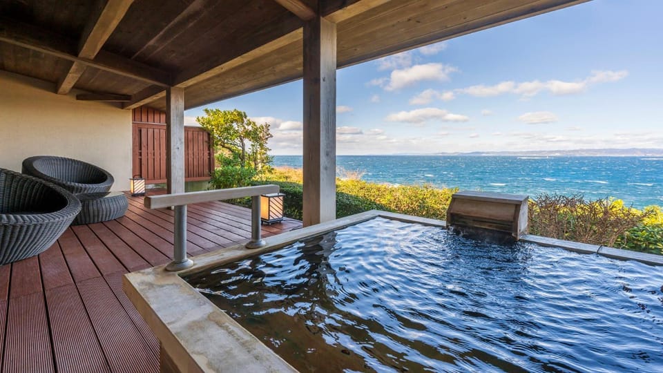 Natural landscape, Hot Spring Bath, Bathroom, View (from property/room), Sea view, Open Air Bath