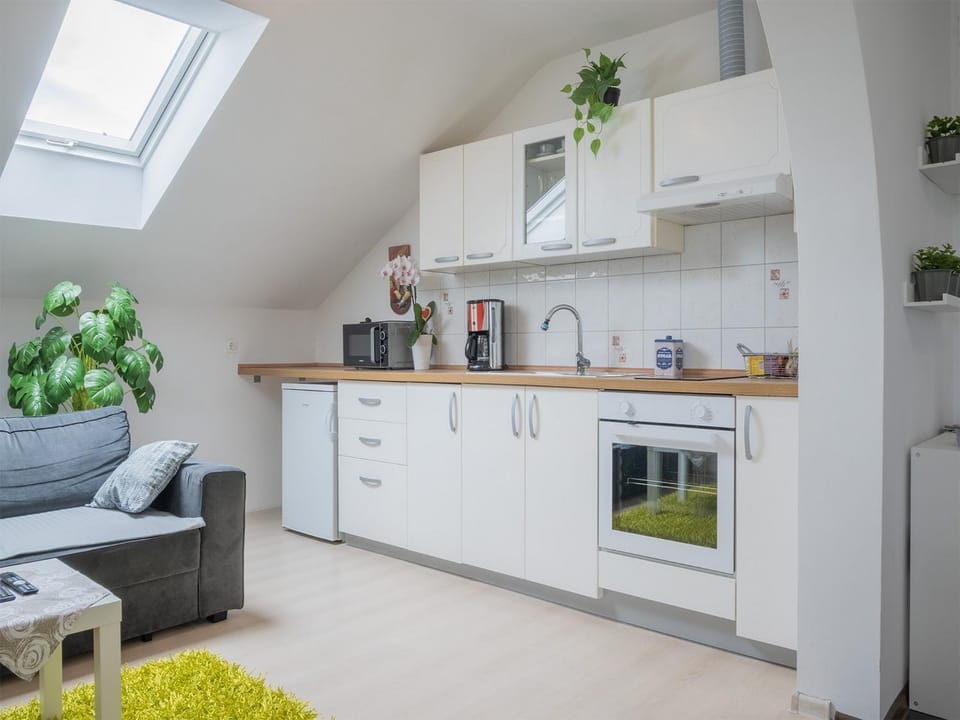 Kitchen or kitchenette, stove