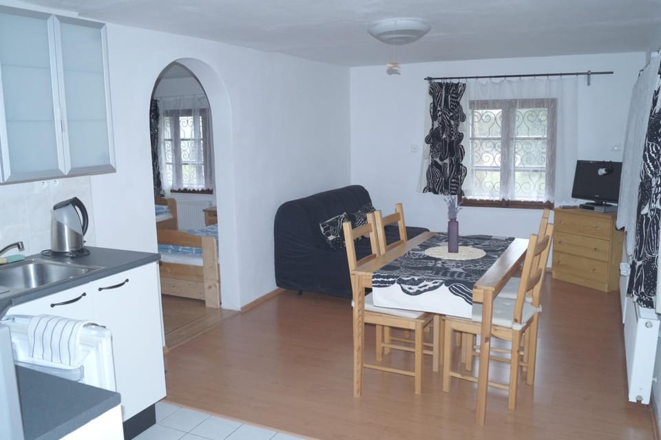 Kitchen or kitchenette, stove