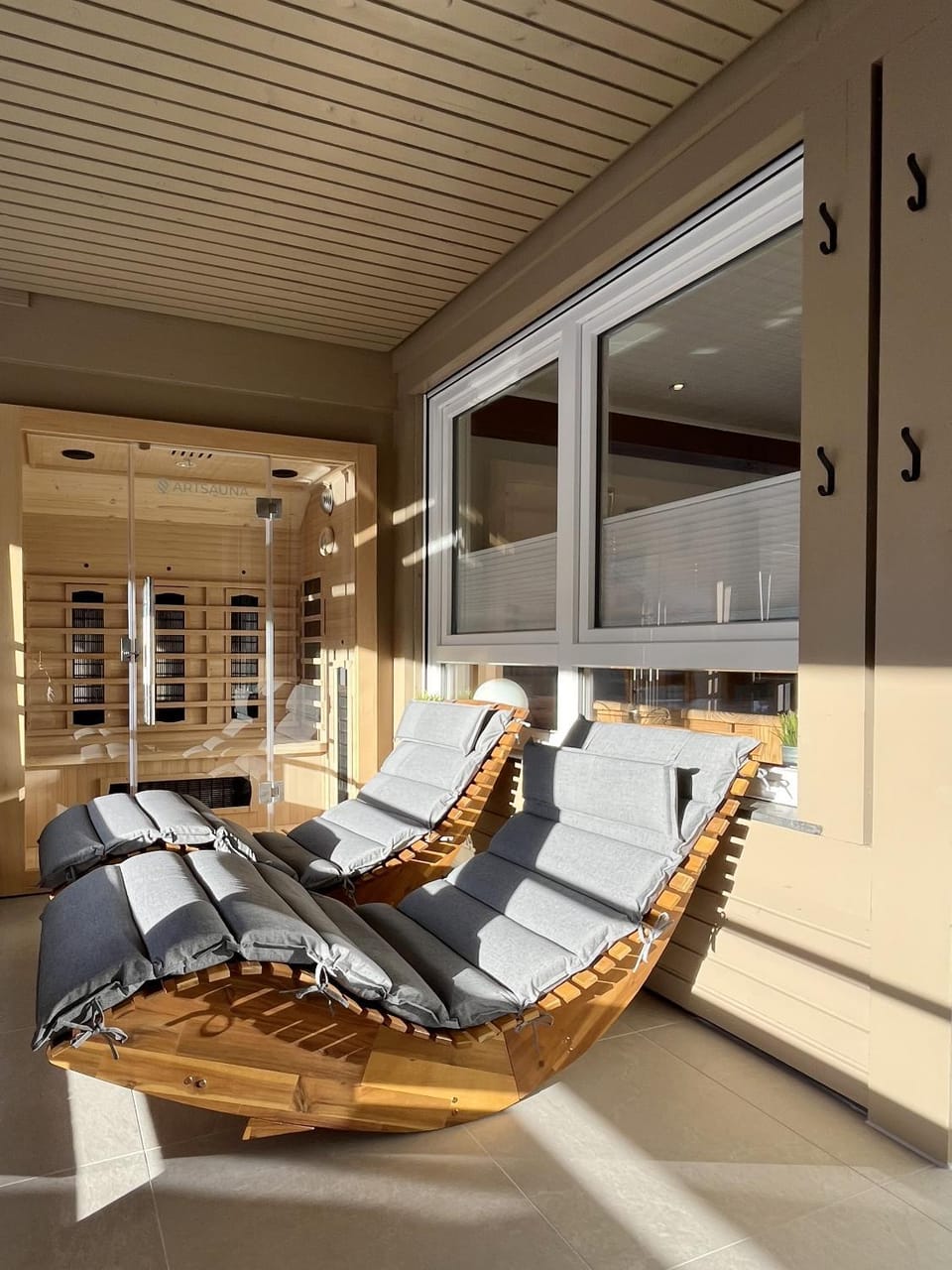 Sauna, Sauna, Balcony/Terrace, Seating area, sunbed