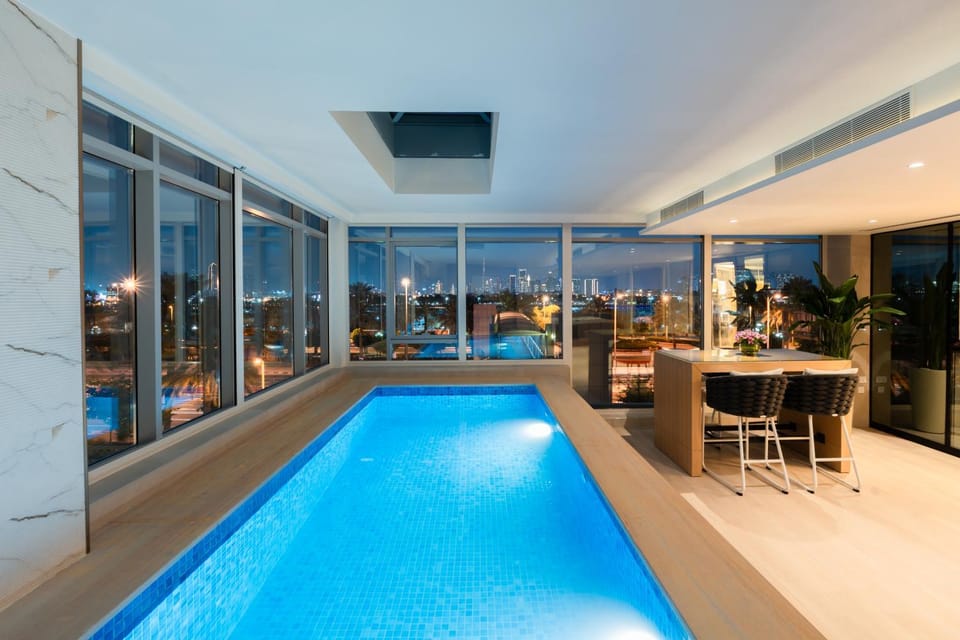 Night, Pool view, Swimming pool