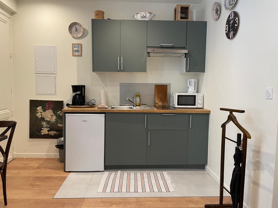 Coffee/tea facilities, Kitchen or kitchenette, storage, stove, toaster