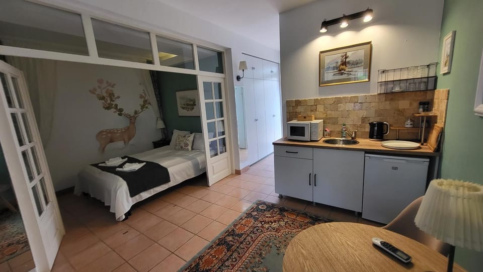 Coffee/tea facilities, Kitchen or kitchenette, Photo of the whole room, Dining area, Bedroom, minibar, oven
