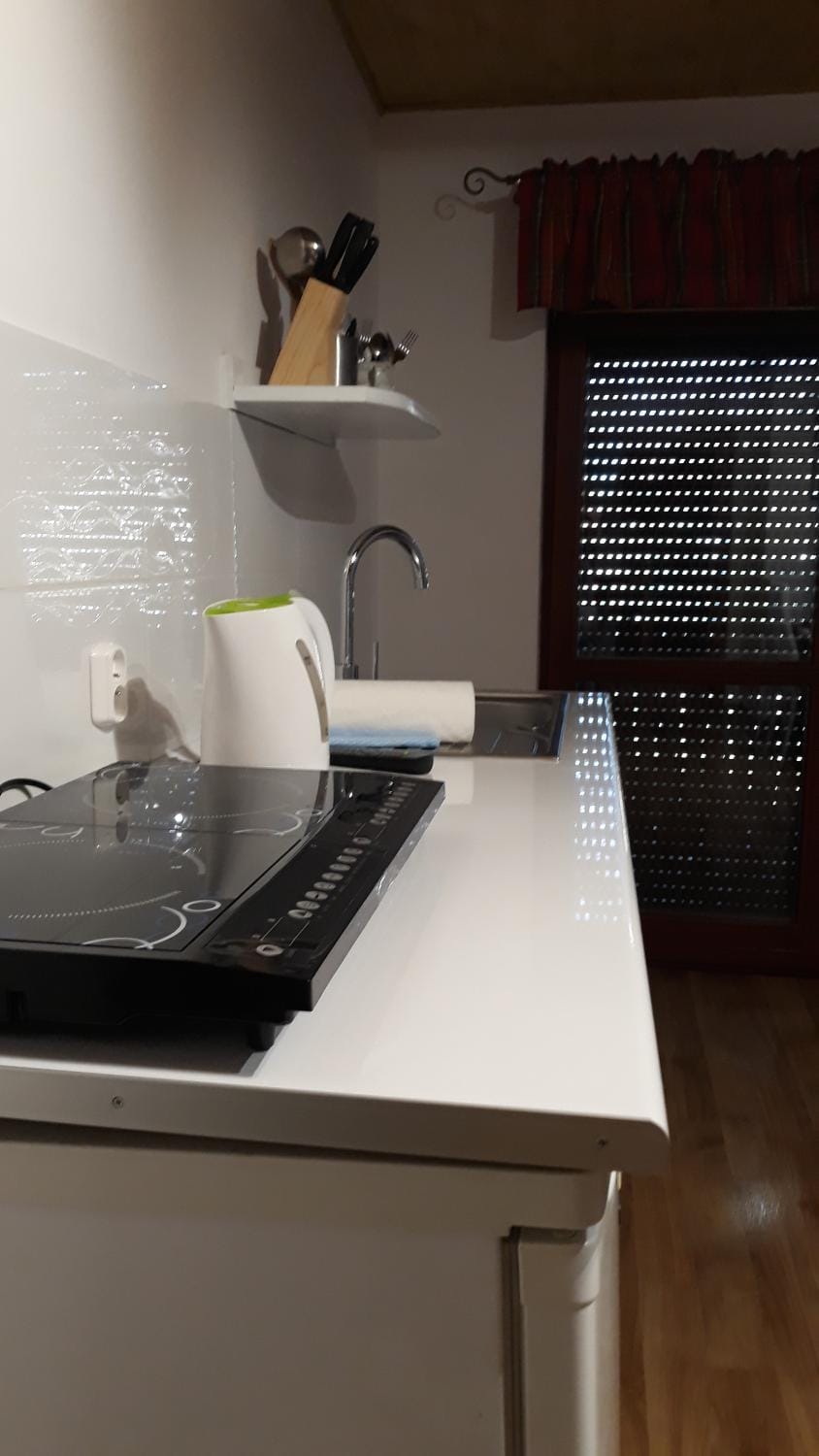 Kitchen or kitchenette, stove