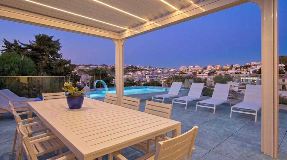 Property building, Patio, Day, View (from property/room), Balcony/Terrace, Living room, Seating area, Pool view, Swimming pool, sunbed