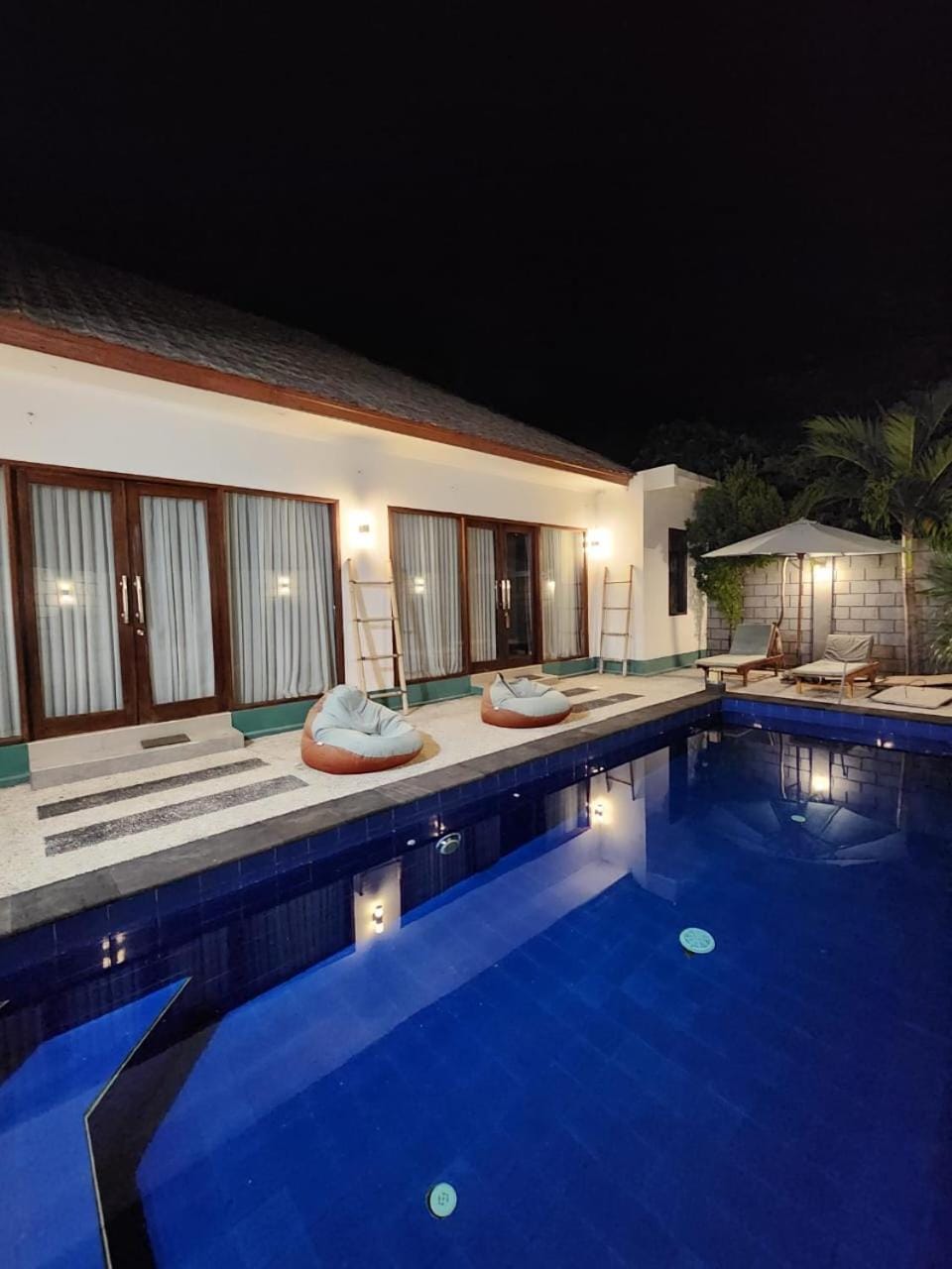 Night, Pool view, Swimming pool