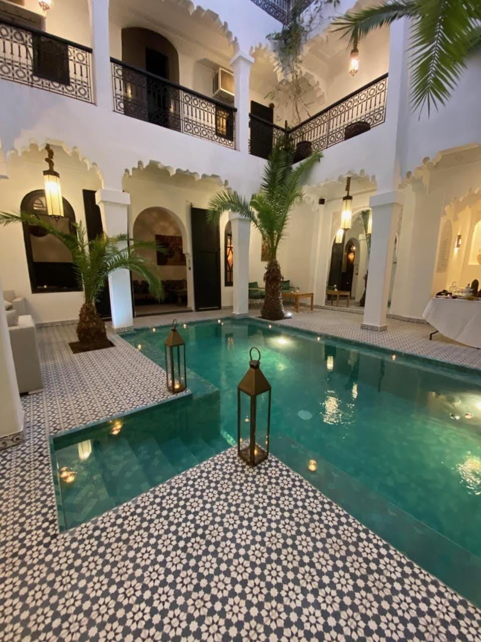 Property building, Patio, Night, Swimming pool