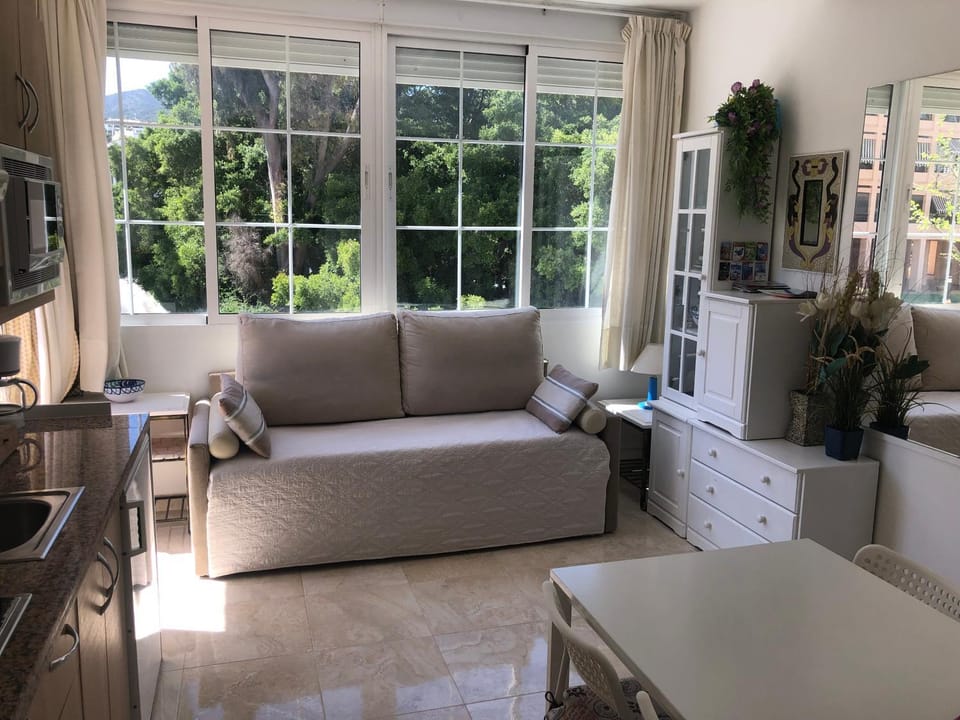 Kitchen or kitchenette, Living room, Seating area, Dining area