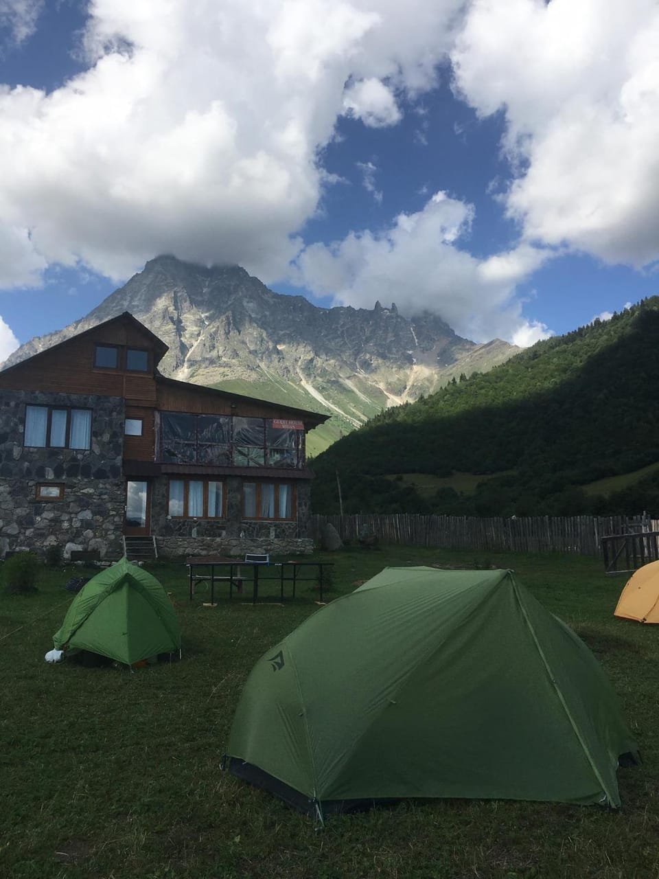 Property building, Natural landscape, Mountain view, group of guests