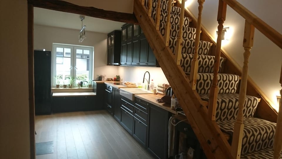 Kitchen or kitchenette, stove