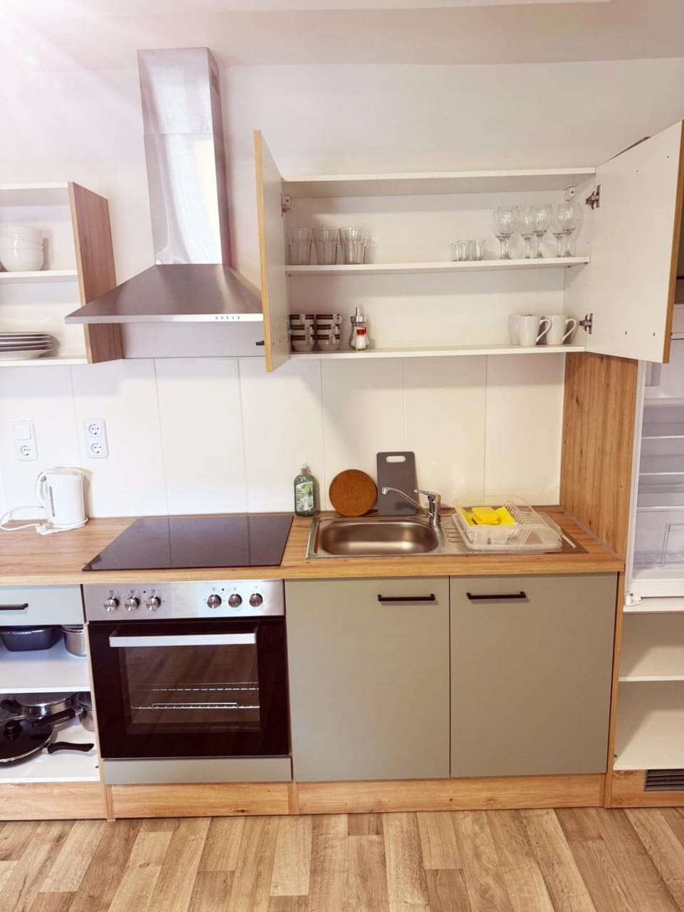 Kitchen or kitchenette, stove
