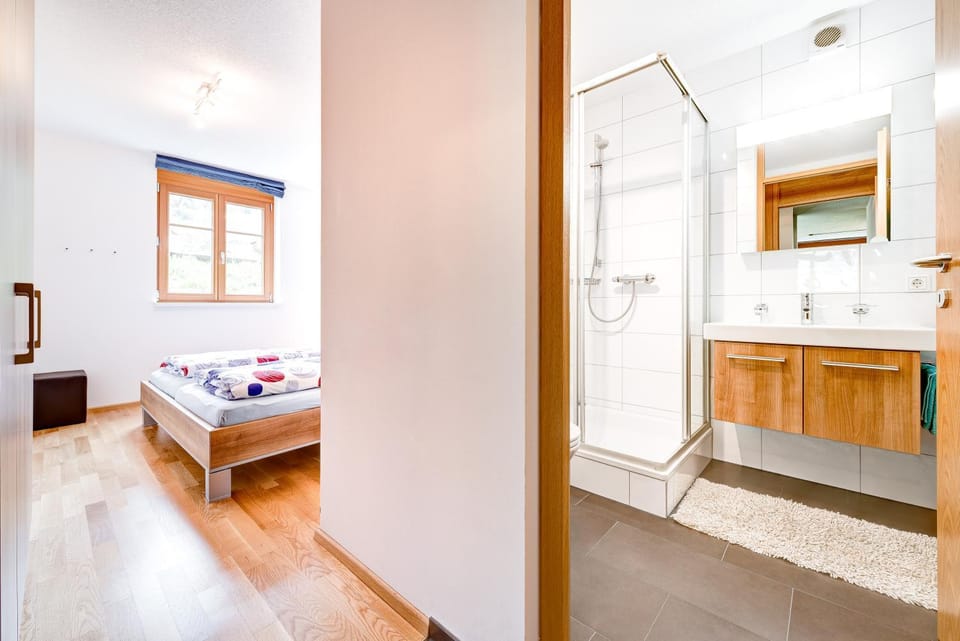 Shower, Bed, Bathroom, Bedroom