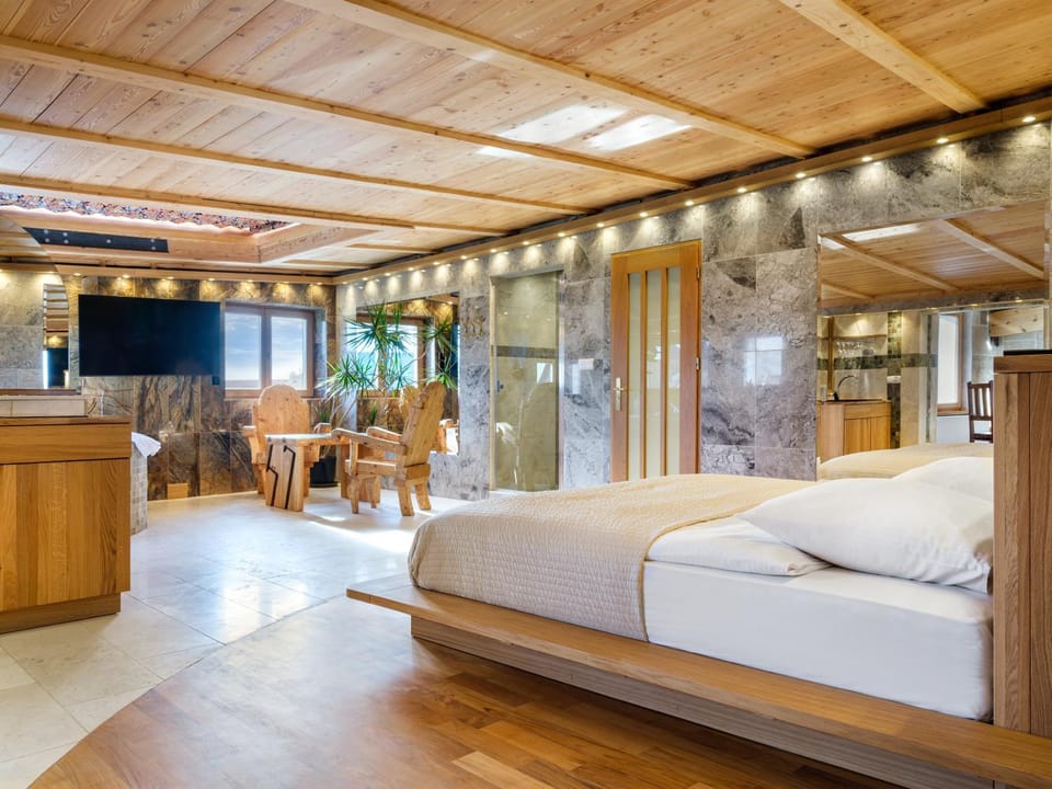 Bed, TV and multimedia, View (from property/room), Living room, Seating area, City view