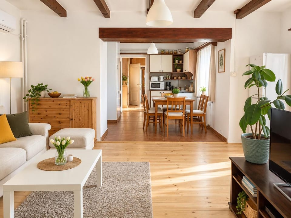 Living room, kitchen