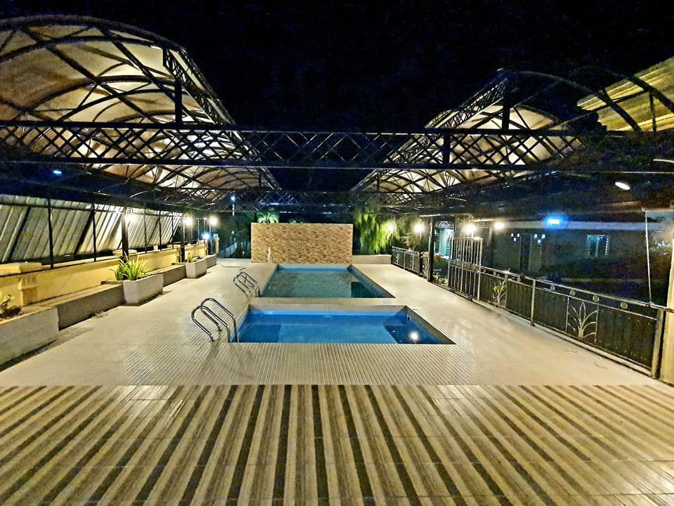 Night, Pool view, Swimming pool