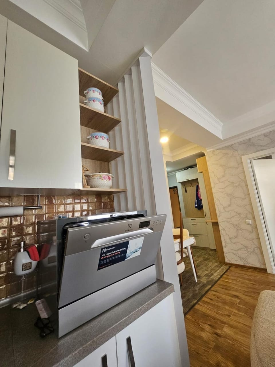 Kitchen or kitchenette, oven
