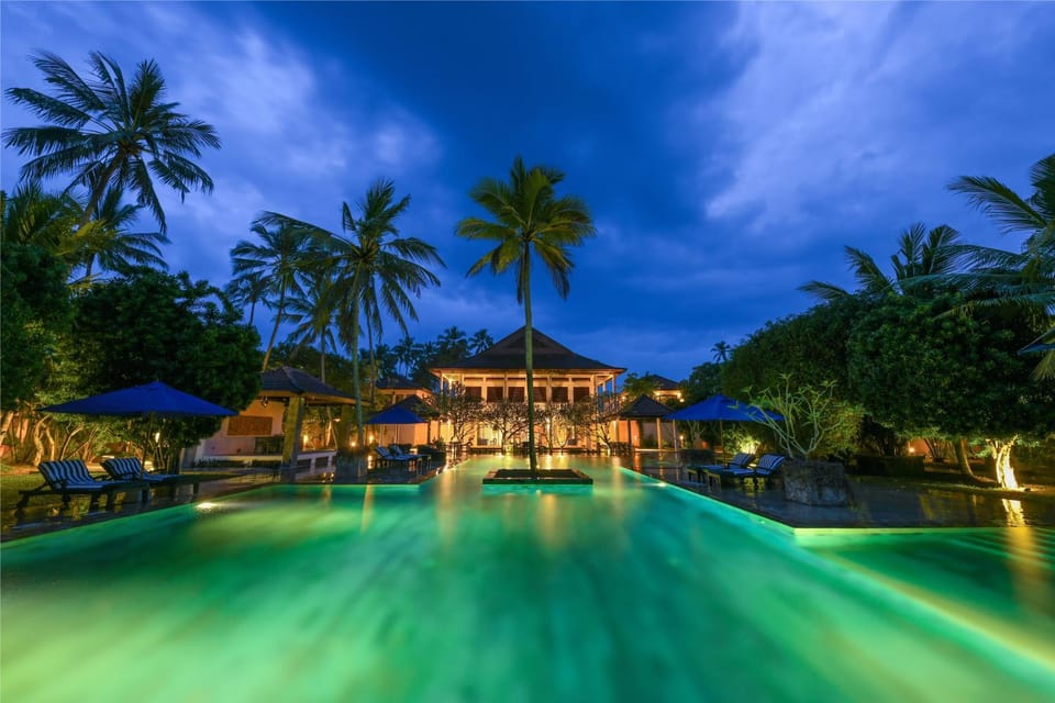 Property building, Swimming pool, Sunset