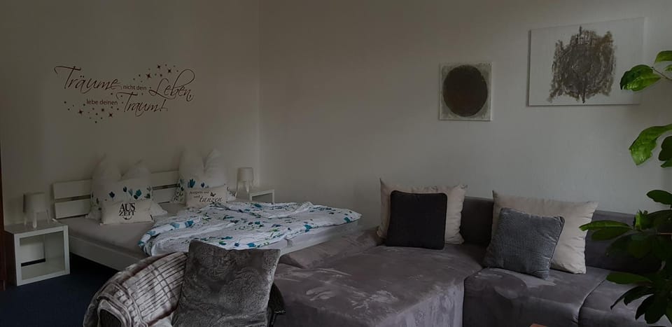 Bed, Living room, Seating area