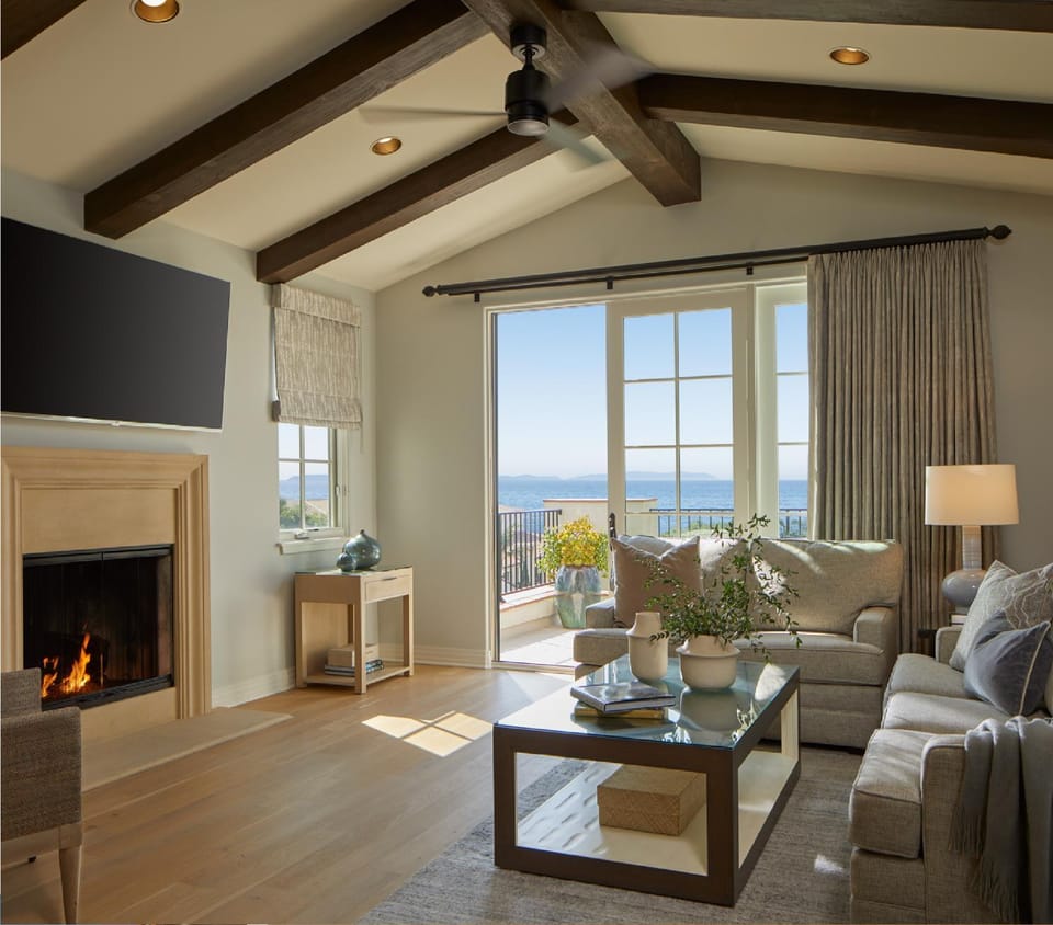 Natural landscape, TV and multimedia, Living room, Seating area, Sea view, flat iron