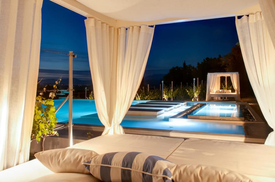 Night, Natural landscape, Summer, View (from property/room), Pool view, Swimming pool, sunbed