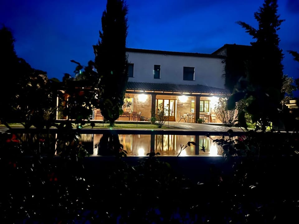 Property building, Night, Garden, Swimming pool