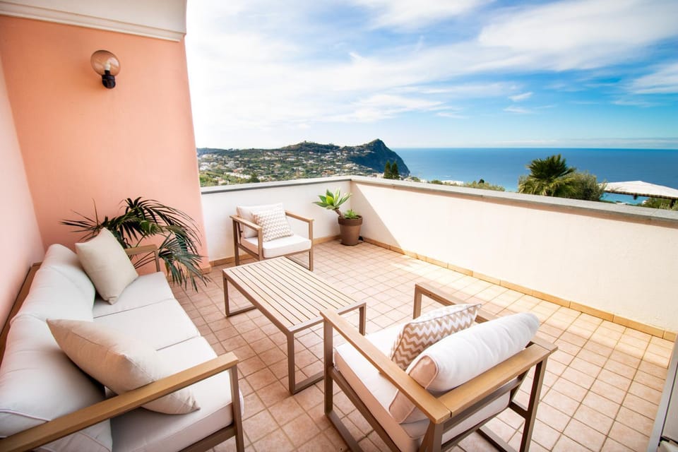 Patio, Day, Natural landscape, View (from property/room), Balcony/Terrace, Living room, Seating area, Dining area, City view, Garden view, Mountain view, Sea view, sunbed