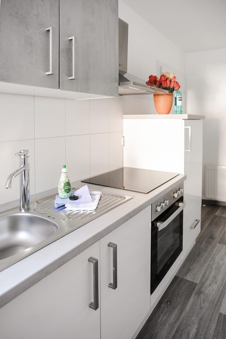Kitchen or kitchenette, stove