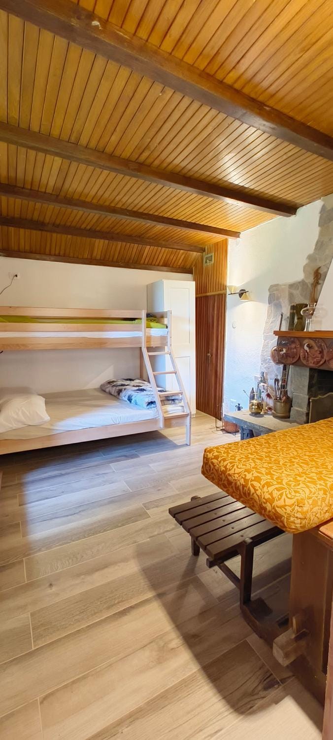 Bed, Photo of the whole room, Bedroom, fireplace, fireplace, air conditioner