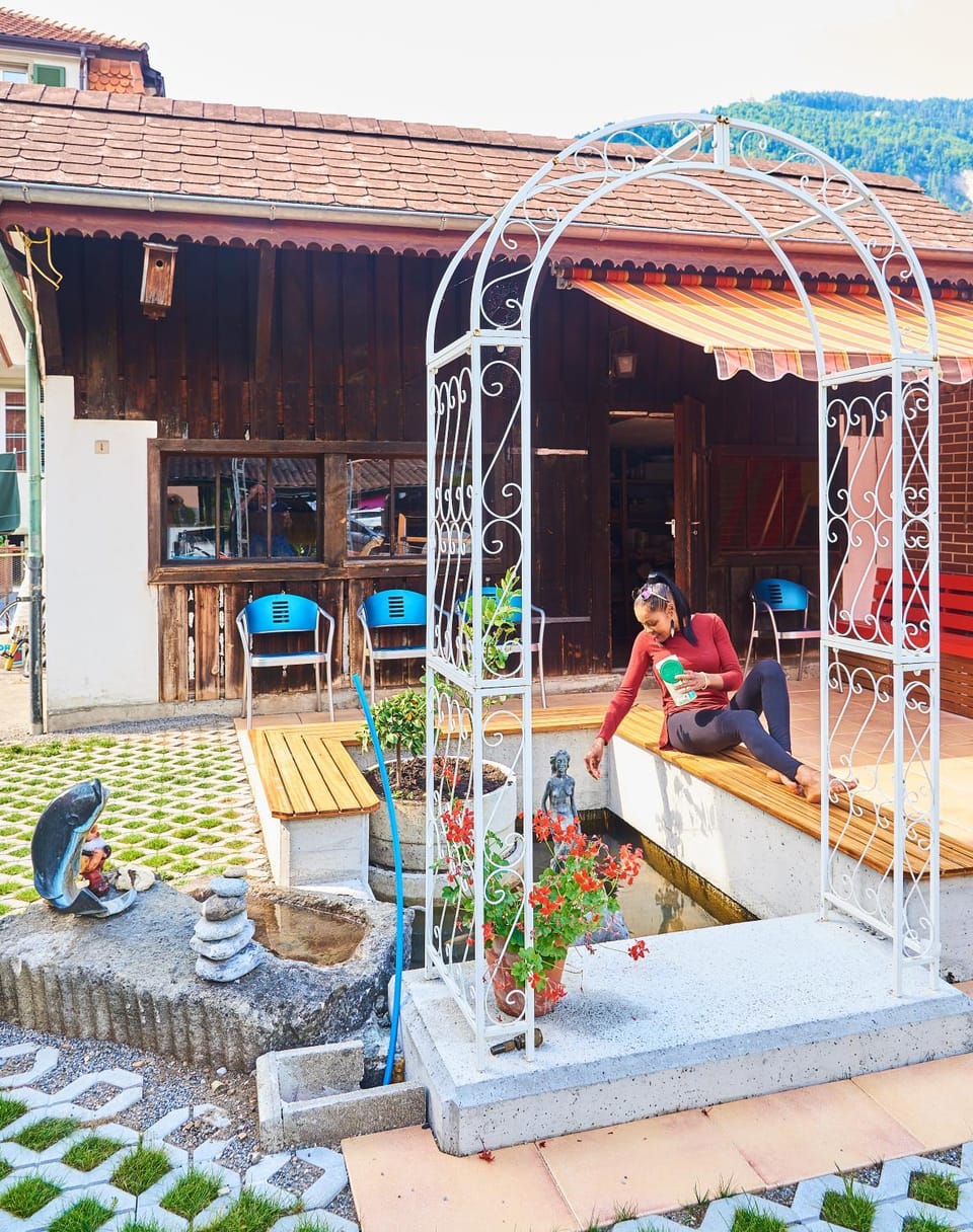 Garden view, group of guests