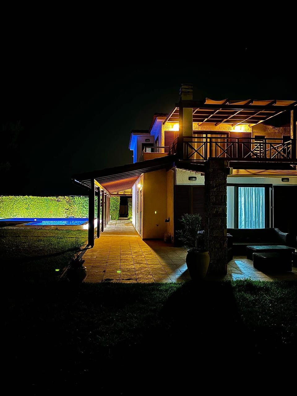 Property building, Night, Swimming pool