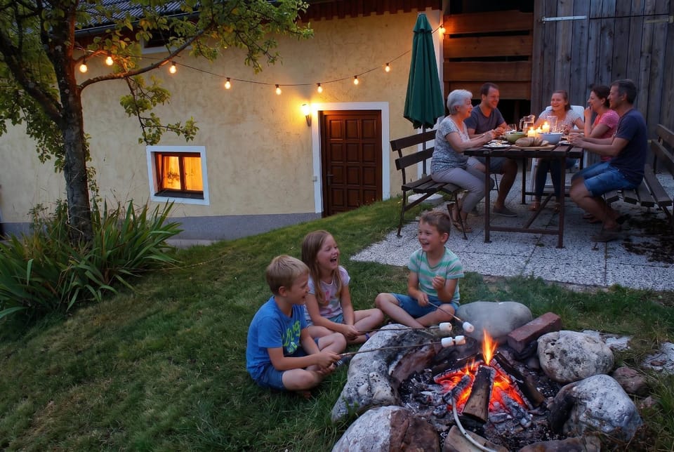 BBQ facilities, Dining area, group of guests, Family