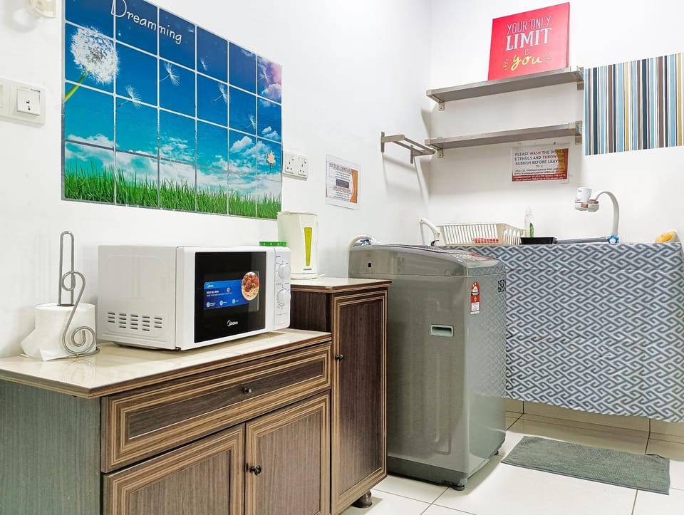 Kitchen or kitchenette, microwave