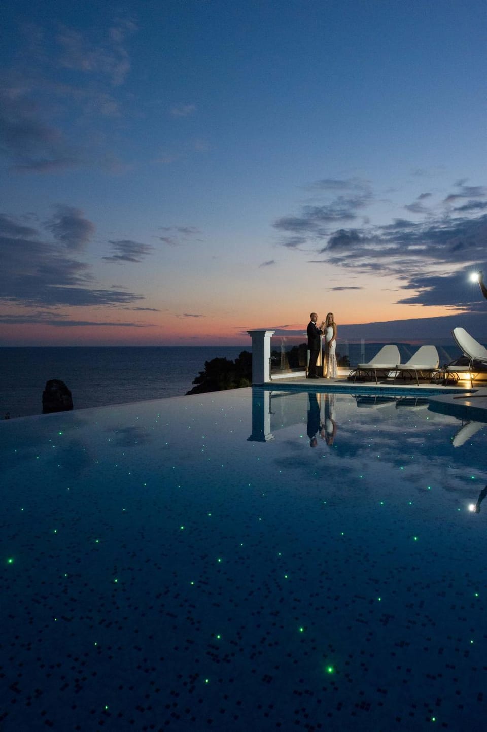 Night, Sea view, Swimming pool, Sunset