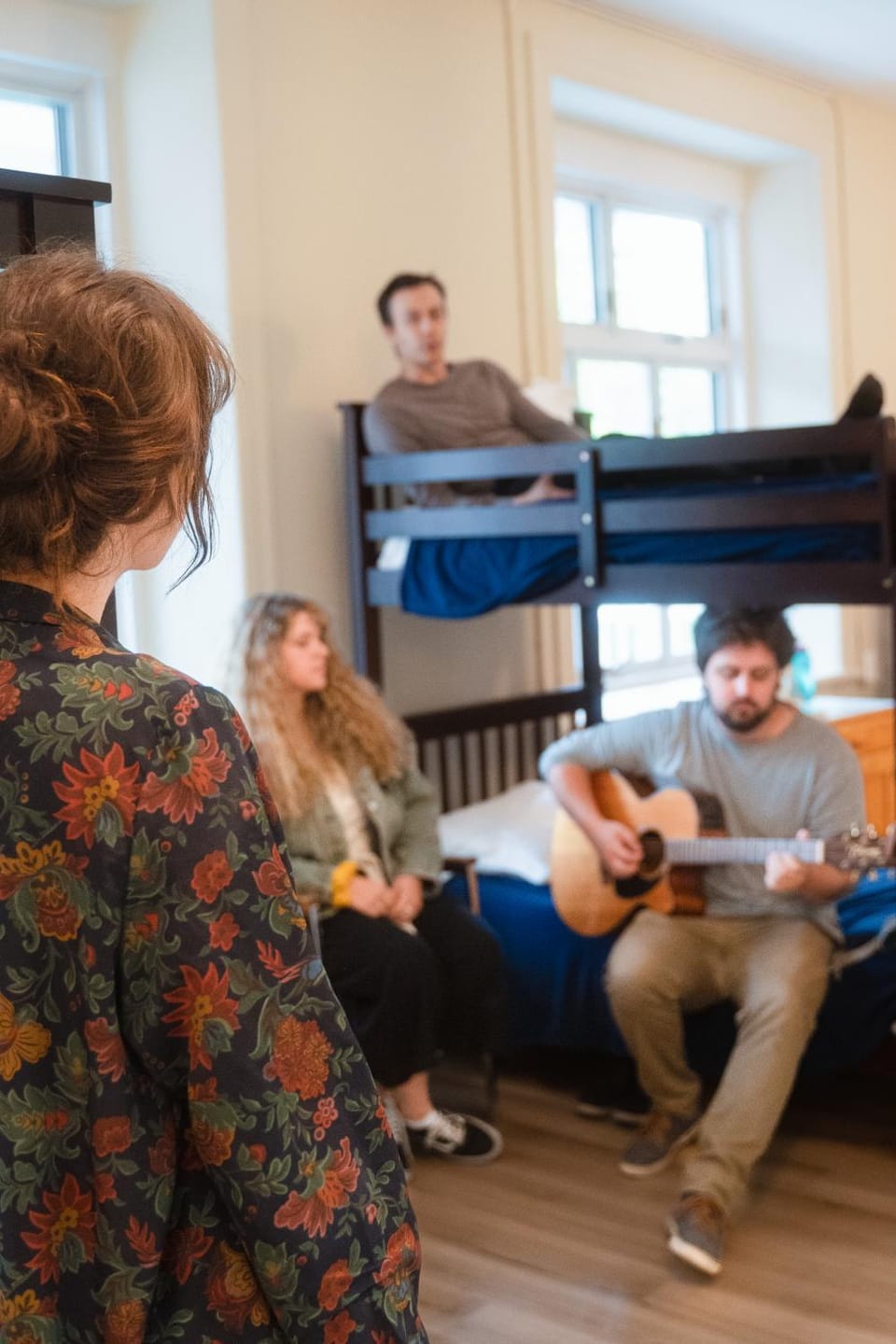 Bed, People, Bedroom, group of guests