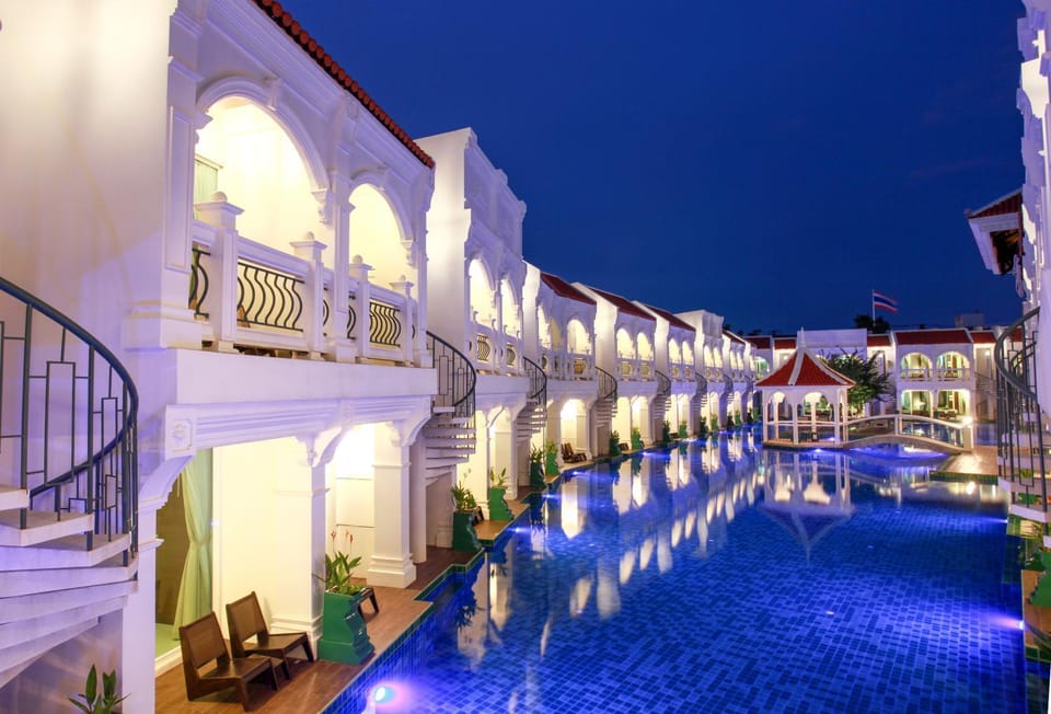 Property building, Night, Pool view, Swimming pool