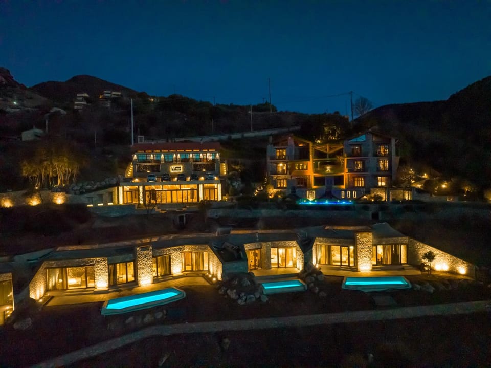Property building, Night, Natural landscape, Mountain view, Pool view, Swimming pool