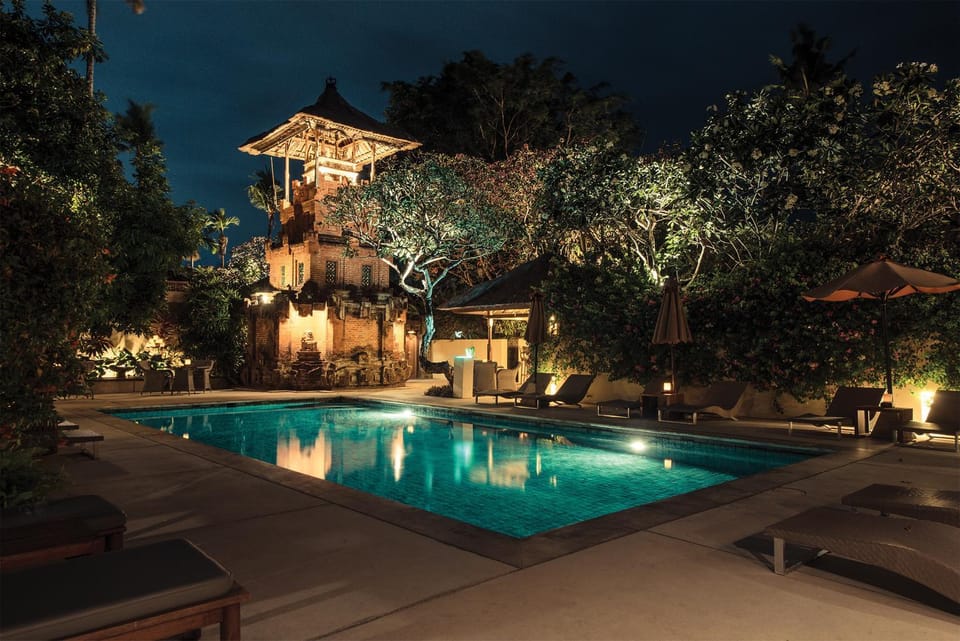 Night, Pool view, Swimming pool, Swimming pool