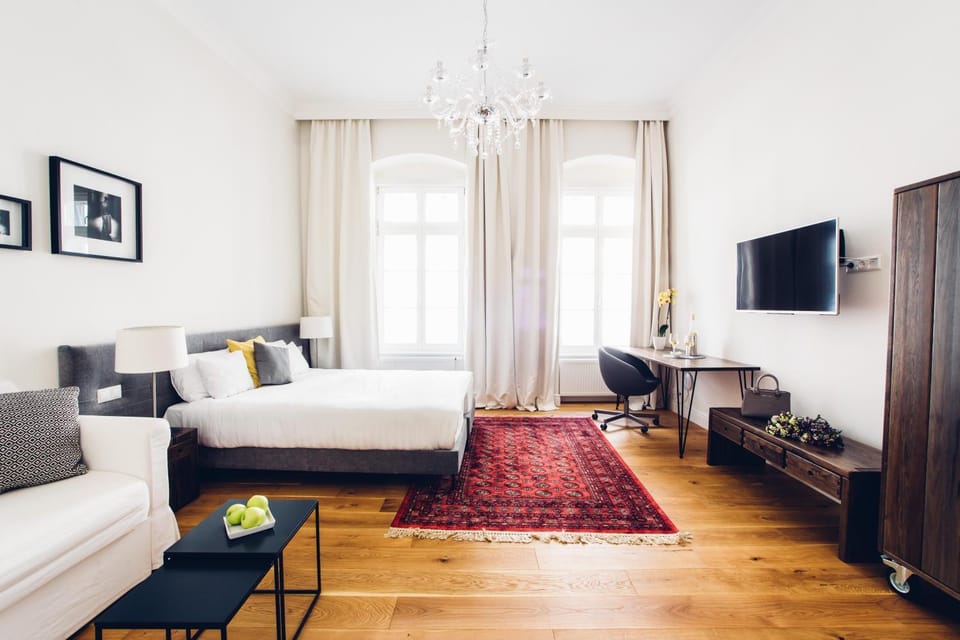 Bed, Living room, Seating area, Bedroom