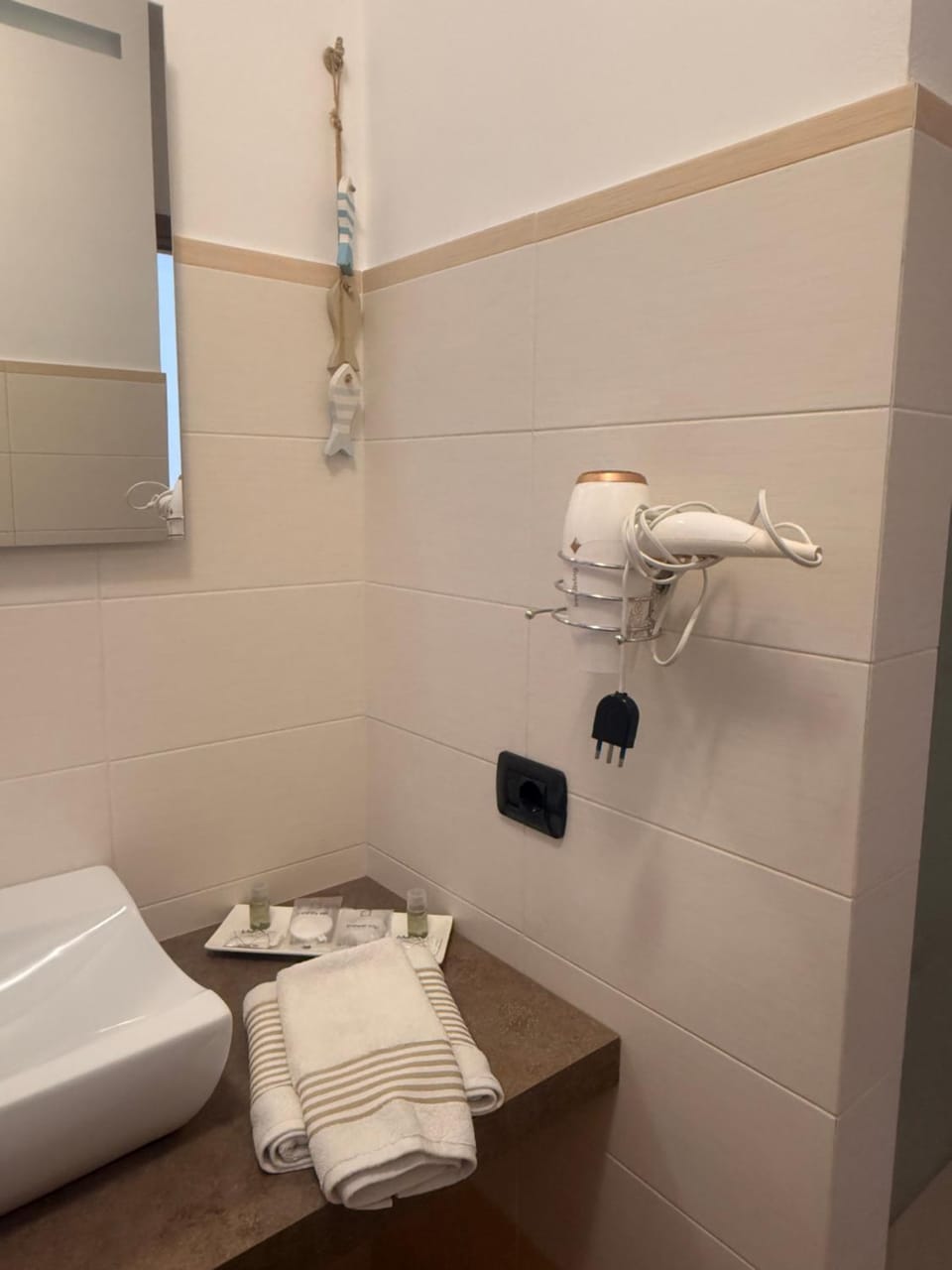Bathroom, hair dryier, towels