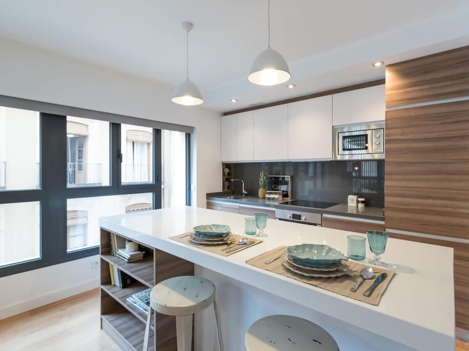 Kitchen or kitchenette, stove