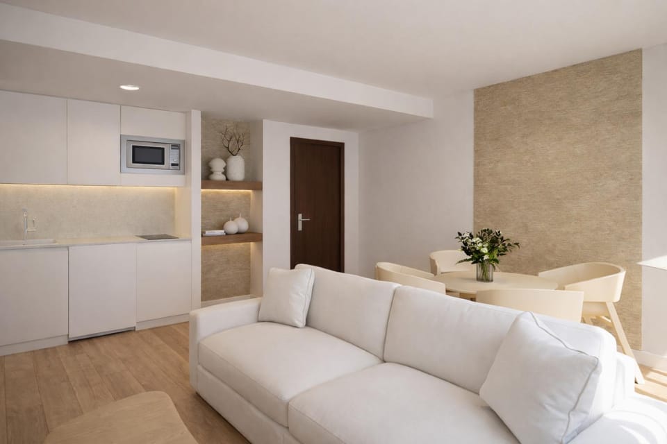 Kitchen or kitchenette, Living room, Seating area