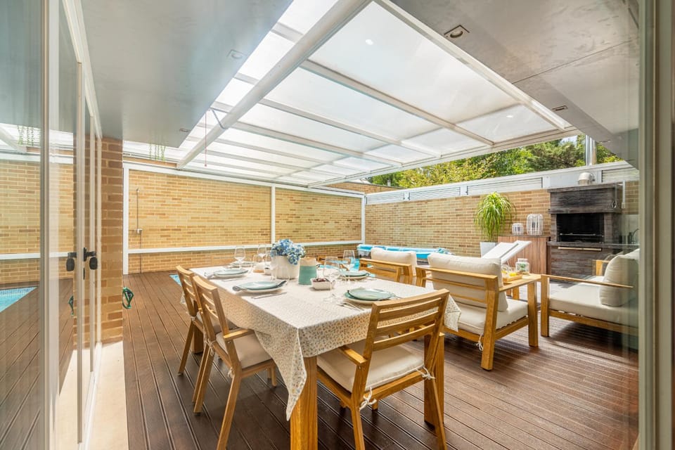 View (from property/room), Balcony/Terrace, Dining area, Swimming pool