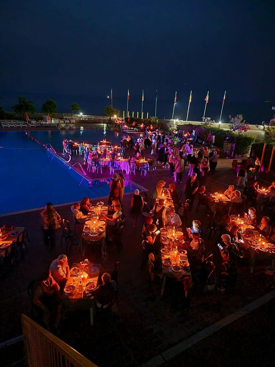 Night, People, Pool view, Swimming pool, group of guests