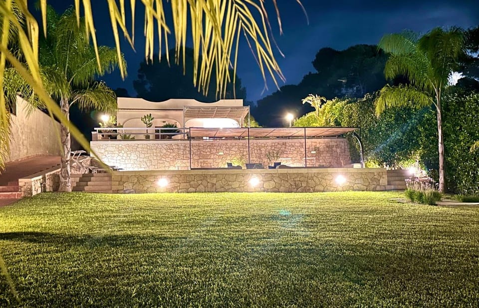 Property building, Night, Garden, Garden view, Pool view, Swimming pool