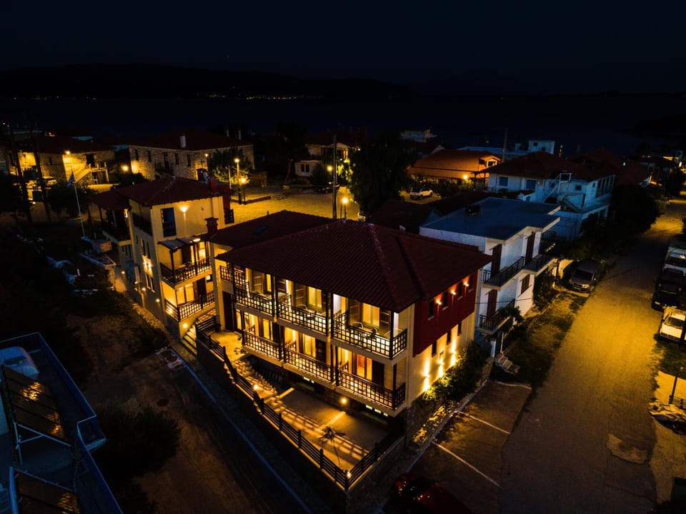 Property building, Night, Bird's eye view, Street view, Location, Parking