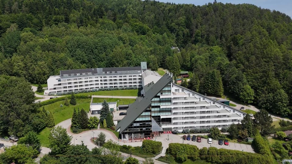 Property building, Spring, Natural landscape, Bird's eye view, Mountain view