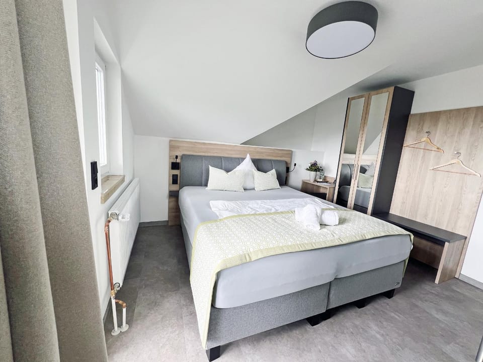 Bed, Photo of the whole room, Bedroom, towels, wardrobe